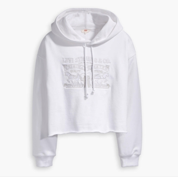 Levi's Tops - Levi's Two Horse Raw Cut Hem Hoodie White Women's M
